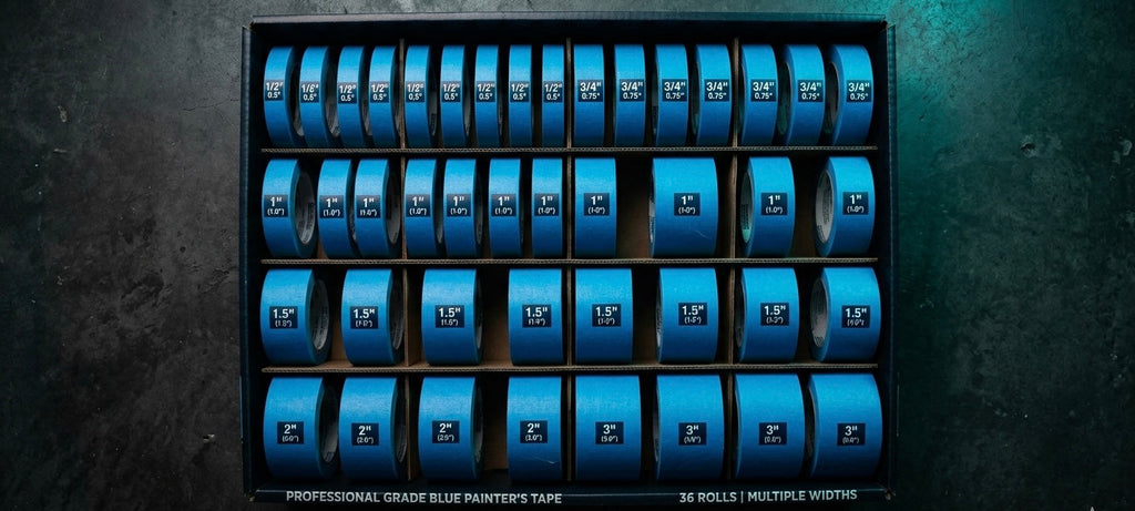 Blue Painter’s Masking Tape | Full Case 36 Rolls | Multi-Size Pack 3/4” to 2” | 50 Yd Per Roll